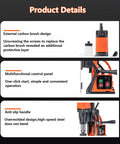 Powerful 110V Portable Magnetic Drill Machine MD-60 With Dual Cooling Vents 1800W control panel features and anti-slip handle.