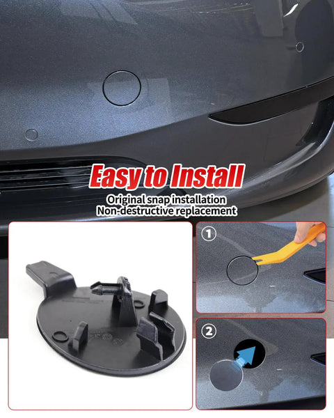 Tesla Model Y Front Tow Hook Cover 2020 2021 2022 2023 Front Bumper Hook Cap OEM Replacement Silver installation