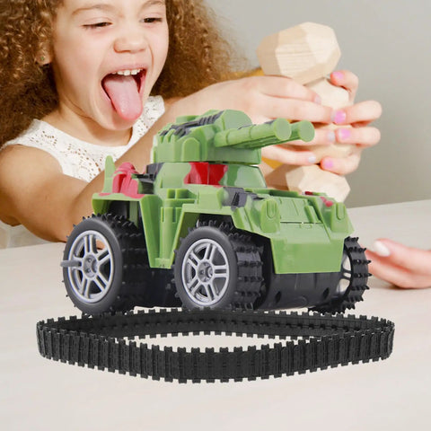 Two Pack Rubber Tank Tracks For RC Chassis Long Wide DIY Replacement For Crawlers shown with green RC toy tank