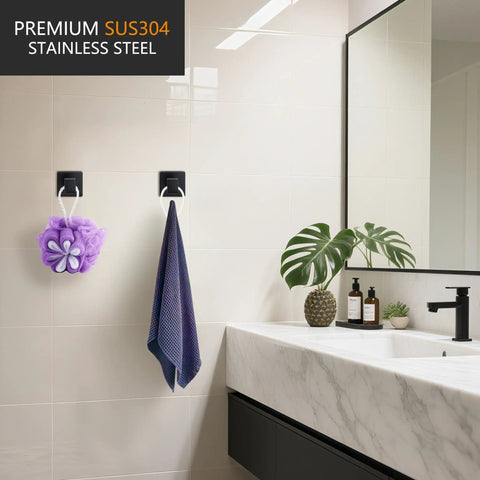 Stainless Steel Towel Hook Rustproof Wall Mounted Coat And Towel Hanger Square Matte Black Heavy Duty Door Hanger 2 Pack