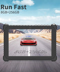 Heavy Duty 10.1 Inch Rugged Tablet Running Windows 11 Pro With Intel Core I5 Chipset showing 8GB RAM and 256GB SSD on a road.