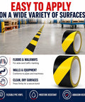 Knockout Black And Yellow Hazard Stripe Tape For Floor Marking Hella Visible Safety Warning Roll for marking floors and walkways.