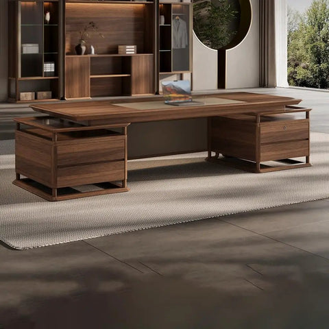 Huge Adjustable Standing Desk Featuring Smooth Sit Stand Functionality, spacious wood laminate top, designed for executive workspace.