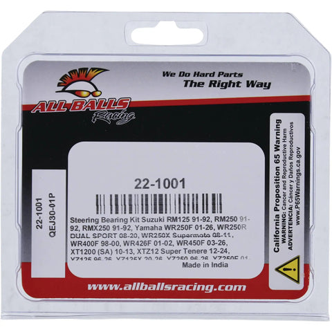Product packaging for Steering Stem Bearing Seal Kit For Suzuki And Yamaha Motorcycles with part number 22-1001