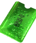 Green waterproof RFID blocking sleeve from RFID Blocking Sleeves Set With 16 Pieces 10 Credit Card Holders And 4 Passport Protectors Identity Theft Protection Waterproof Aluminum Foil Shield Slim Wallet Friendly Design For Easy Carry And Quick Access.