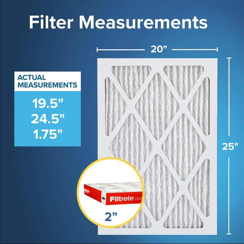 Go To Choice Top Rated 20x25x2 AC Furnace Air Filter With MERV 11 And MPR 1000 Allergen Defense size diagram