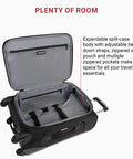 Softside Expandable Spinner Luggage For Travel Durable Lightweight Carry On Suitcase 21 Inch Black interior view, open with pockets.