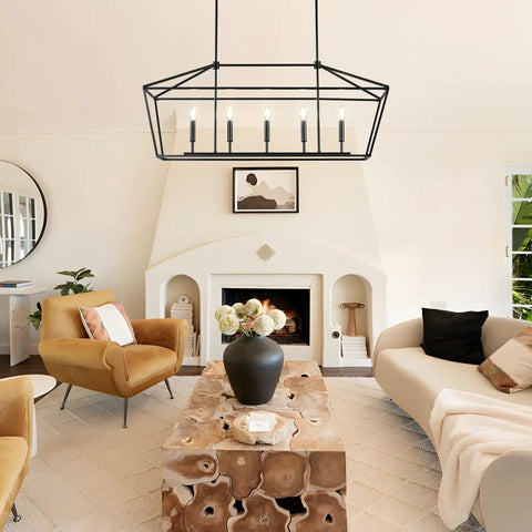 Black Farmhouse Chandelier With Five Lights For Kitchen Island And Dining Room Industrial Height Adjustable Hanging Pendant Lights
