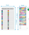 16 Sheets Breaker Panel Labels Set For Electrical Box And Load Center, Number Stickers For Circuit Breaker Catalog shown with dimensions