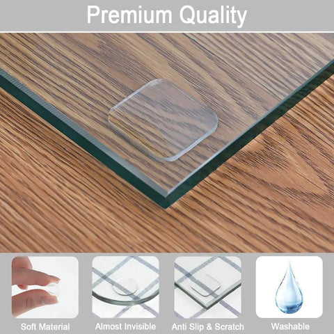 Ultra Soft Glass Table Top Bumpers Set of 20 No Slip Pads for Glass Tables, Transparent Non Adhesive Cushion on Wood Surface