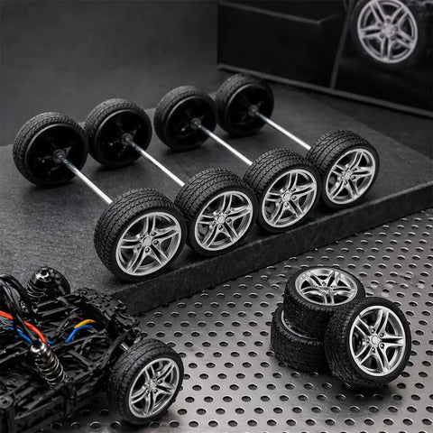 Ten Pack 48mm Toy Car Rubber Wheels With 5 Shaft Axles For RC Cars Trucks Robots DIY Models And Hobby Builds Durable Rubber Tires
