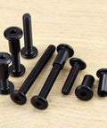 12 Sets M6x45mm Flat Head Socket Cap Screws With Barrel Nuts And 1 Hex Wrench, 304 Stainless Steel With Black Coating on wooden surface