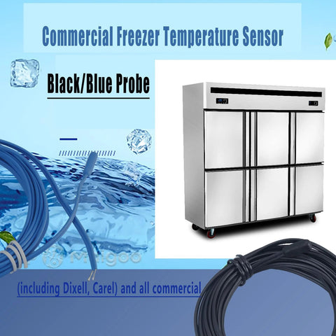 Two-pack commercial freezer temperature sensor cables, black and blue probes, 119-inch length, cut-to-length