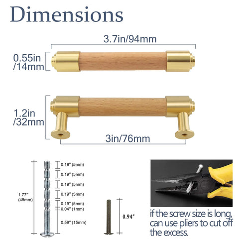 Dimensions of Modern Mid Century Brass And Wood Cabinet Pulls 3 Inch Center To Center Four Pack Kitchen Drawer Handles