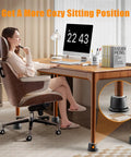 Kick Up Your Bedroom Sleeper Or Couch By 1.6 To 2.6 Inches With Smooth Stepless Thread Adjustment And Built Tough Non Slip Base Black Adjustable Furniture Risers Pack Of 4 underneath a desk with a woman seated.