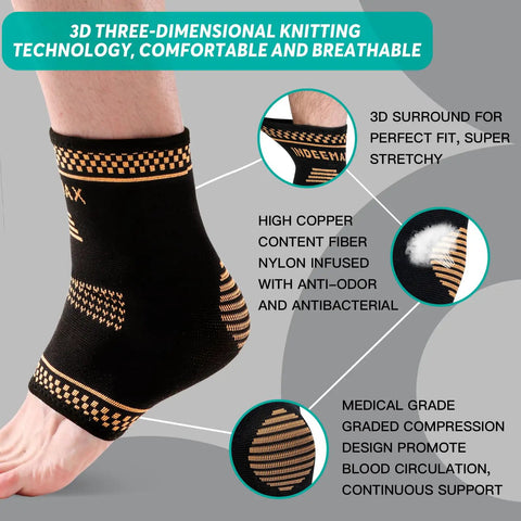 Copper Infused Ankle Brace for Women and Men Breathable Ankle Support Sleeve for Plantar Fasciitis and Sprained Ankles Size M