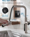Touchless Pull-Out Kitchen Faucet with 6 Water Outlet Modes, Hands Free Motion Sensor Activated, Battery-Free Temperature Display, KF2209-PRO (Brushed Nickel) with 24" hose and swivel spray head.