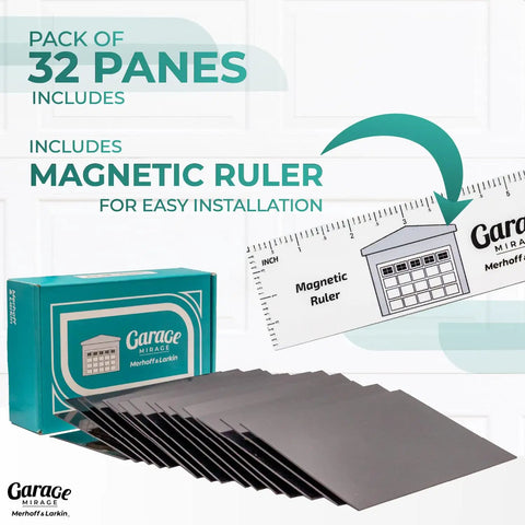 Garage Door Window Decals Kit With Strong Magnets, Faux Gloss Black Look, Fits 2 Car Garages, includes magnetic ruler