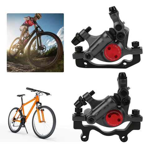 Hella Reliable Aluminum Mechanical Disc Brake Set For Mountain And Road Bikes With Quick Install Hardware showcased on a bike.
