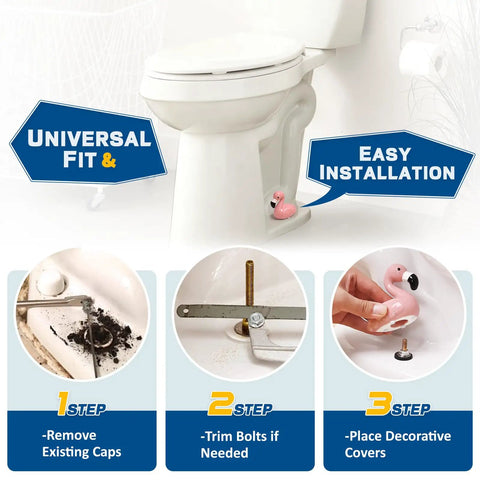 Installation steps for Pink Flamingo Toilet Bolt Covers Set With 2 Ceramic Flamingo Caps And 4 Universal Toilet Screw Cover Caps