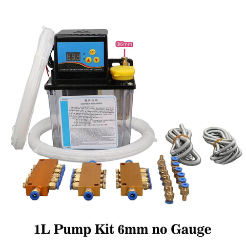 Easy Fit CNC Lubrication Pump Kit 1L Or 2L Tank, Dual Voltage 220V Or 110V, 4mm 6mm Fittings
