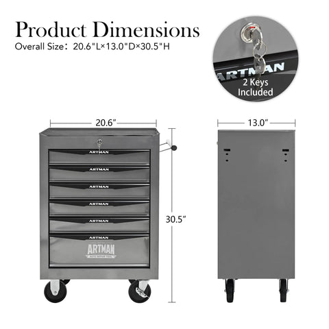 Badass 21 Inch Lockable Tool Storage Cabinet With Heavy Steel Countertop Smooth Ball Bearing Slides For Tough Garage Organization Secure Rolling Shop Locker Silver dimensions showing overall size of 20.6"L x 13.0"D x 30.5"H.