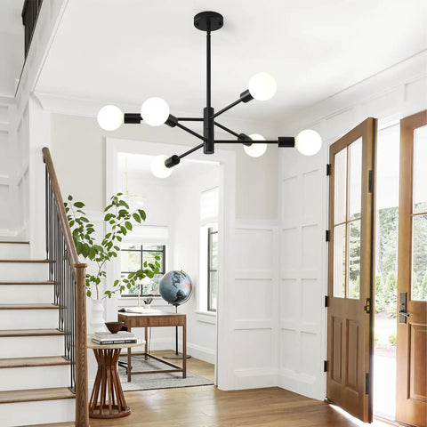 Black Sputnik Ceiling Light 6 Light Chandelier With Adjustable Height For Dining Room Kitchen Island Modern Industrial Mid Century Lighting Fixture Farmhouse Style That Feels Lit