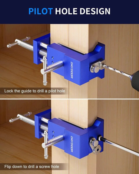 Heavy Duty Cabinet Clamps 4 Pack With Built In Drill Guide And EVA Protection, Cast Steel Construction, Face Frame Alignment Tool, Blue