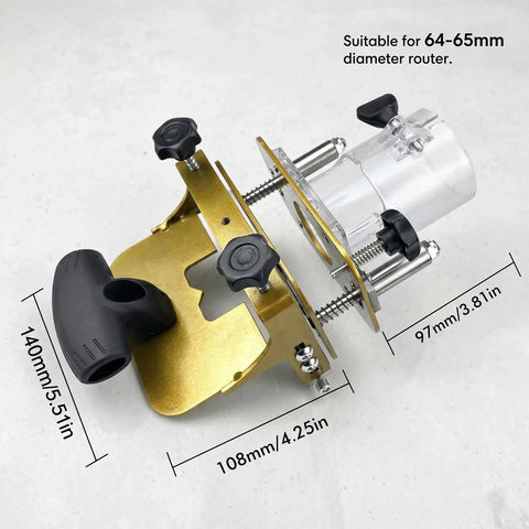 Rugged Mortise And Tenon Jig With Greaseless Linear Track For Router Slotting Locator, suitable for 64-65mm diameter routers.