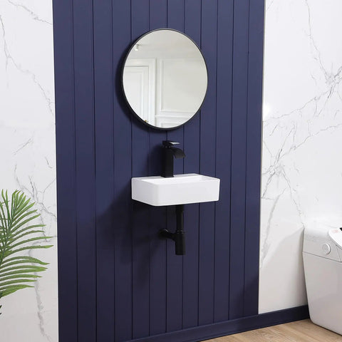 Super Compact Wall Mount Bathroom Vessel Sink In Crisp White Porcelain, Rectangular Floating Vanity Basin Made For Tight Squeezes Rv Cabins And Tiny Homes Zero Countertop Takeover