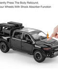 Pickup Truck Diecast Model Car For Kids One Thirty Second Scale With Sound And Light Kid Friendly Alloy Toy Truck being pressed