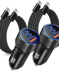 Hella Fast 93W Usb C Car Charger With 45W And 30W Pps Ports Pd3.0 Quick Charge For Iphone 17 16 15 Pro Max Galaxy S26 S25 S22 two pack with braided cables.