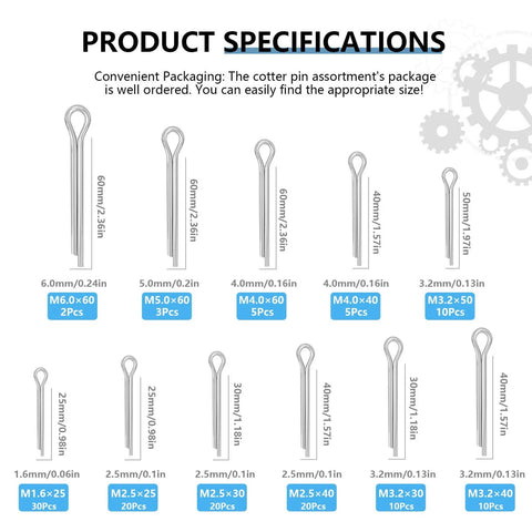 Complete 11 Size Cotter Pin Kit Made From Premium 304 Stainless Steel With 135 Pieces Split Pins for Repairs and DIY Projects