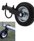 Built Tough 6 Inch Heavy Duty Gate Wheel With Solid Rubber Tire That Won Quit Supporting Up To 500 Lbs On Metal Farm Or Chain Link Fence Fits 1 To 2 Inch Tubes mounted on a gate.