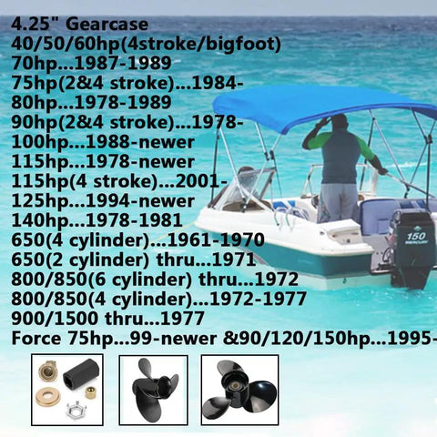 Mercury Outboard Propeller Replacement For 40 To 140 HP Boats With Hub Kits Included, 15 Spline, Right Hand Rotation, Aluminum Prop