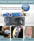 Semi Automatic Right Angle Labeling Machine With Plc Control And Fiber Optic Sensor Adjustable Speed For Tamper Evident Box CornerRadius Sealing High Precision Application on packaging workstation.