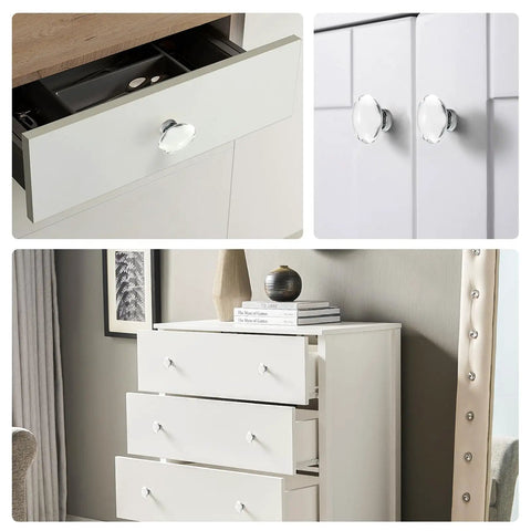 8 Pack Polished Chrome Crystal Glass Cabinet Knobs Oval Drawer Pulls for Dresser Drawers Kitchen Cupboard Wardrobe and Bathroom Cabinets With Durable Chrome Base and Easy Mount Installation on white drawers and cupboards