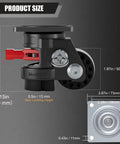 Built Like A Tank 2 Inch Heavy Duty Low Profile Leveling Casters With Brake Swivel Set Of Four dimensions and leveling height showcased.
