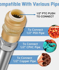 Frost Free Outdoor Sillcock With Anti Siphon Backflow Preventer half inch push to fit connector and pipe compatibility.
