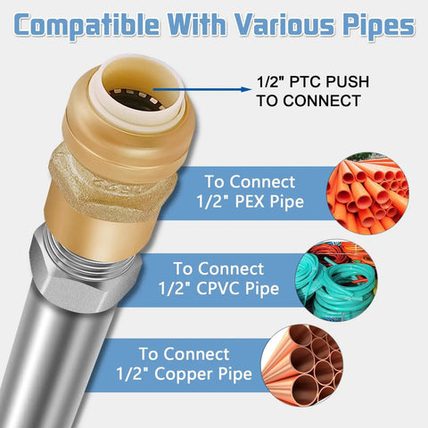 Frost Free Outdoor Sillcock With Anti Siphon Backflow Preventer half inch push to fit connector and pipe compatibility.