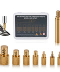 Insert Soldering Tips Kit For Heat Set Inserts M2 To M8, 1 Quarter Inch Thread, Brass Tips in storage box with threaded insert.