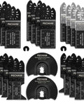 PECHAM 24-pack universal oscillating multitool blades set for wood and metal; front view, black and silver blades