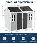 8x6 Ft Resin Storage Shed With Floor, Waterproof Outdoor Tool Shed, Lockable Door And Two Windows, Heavy Duty Plastic