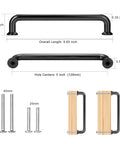 Dimensions of 5 Pack 5 Inch Matte Black Kitchen Cabinet Handles And Modern Cabinet Pulls with mounting screws and installation guide.