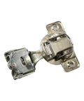 Close-up of a metal hinge from 50 Pack Cabinet Hinges With Soft Close, 108 Degree Opening, 1 Inch Overlay, screw on design