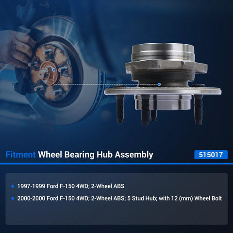 Front Wheel Hub And Bearing Assembly Replacement For 1997 To 2000 Ford F 150 4x4 5 Lug 2 Wheel ABS Direct Fit With Sealed Bearings
