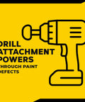 Outline of drill with text highlighting drill attachment effectiveness for Quik Eraser Kit Car Scratch Remover For Repairing Surface Blemishes