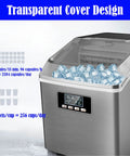 Portable Countertop Ice Maker Offers No Sweat Auto Cleaning And Straightforward Setup While Churning Out Rapid Ice Cubes Plus Whisper Quiet Runtime For Kitchen Home Or Bar Spaces with transparent cover design and display.