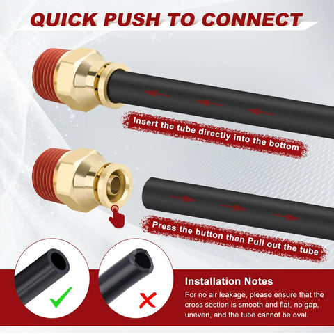 Push To Connect Air Line Fittings Kit 1 Quarter Inch Tube OD x 1 Eighth Inch NPT Brass installation guide