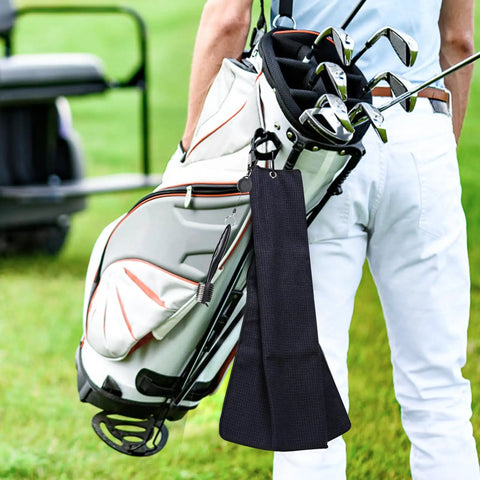 Golf Towel And Club Brush Set With Clip 16x24 Microfiber Towels Two Black Towels Plus Retractable Zip Line Brush And Heavy Duty Divot Tool